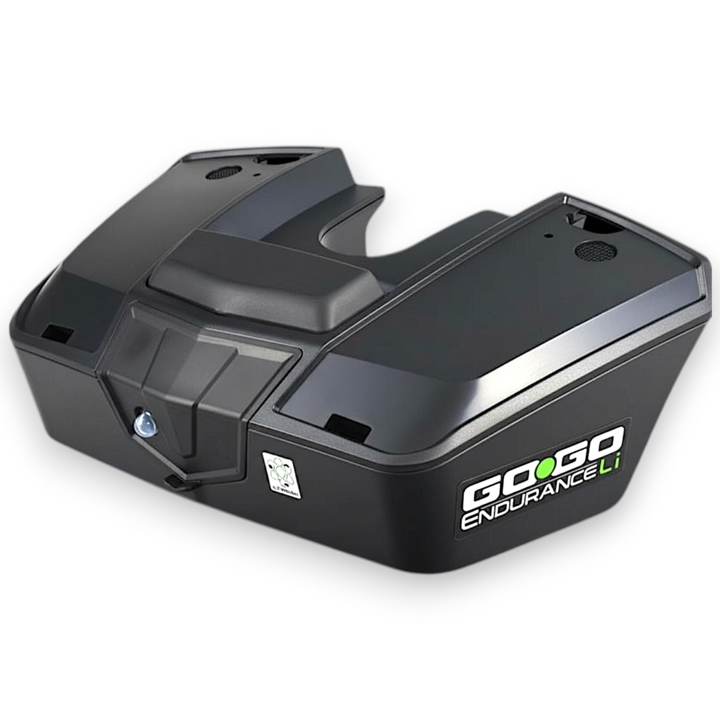 shows the front of the battery pack with a slight angle to the right