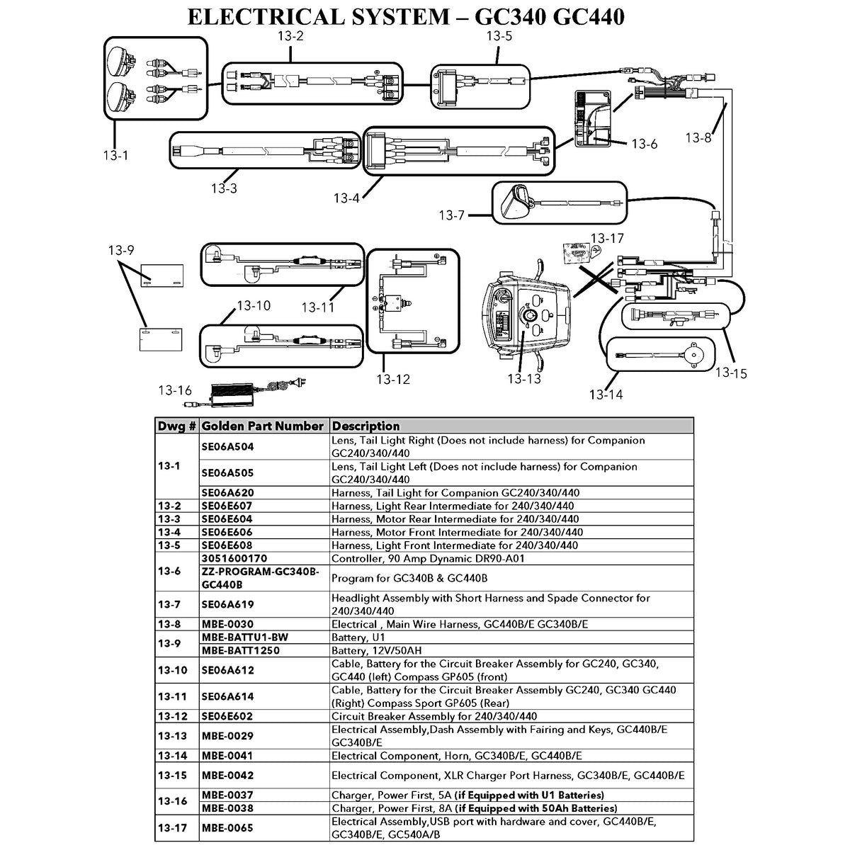 Golden Technologies | Electrical Component, Horn | GC340B, GC340E, GC440B and GC440E | MBE-0041 | Callout 13-14