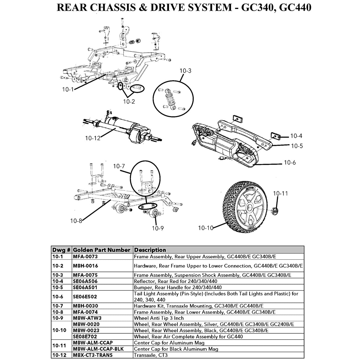 Golden Technologies | Wheel, Rear Wheel Assembly, Black | GC340B, GC340E, GC440B and GC440E | MBW-0023 | Callout 10-10