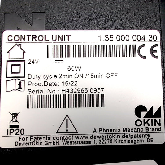 product label. shows the okin part number: 1.35.000.004.30