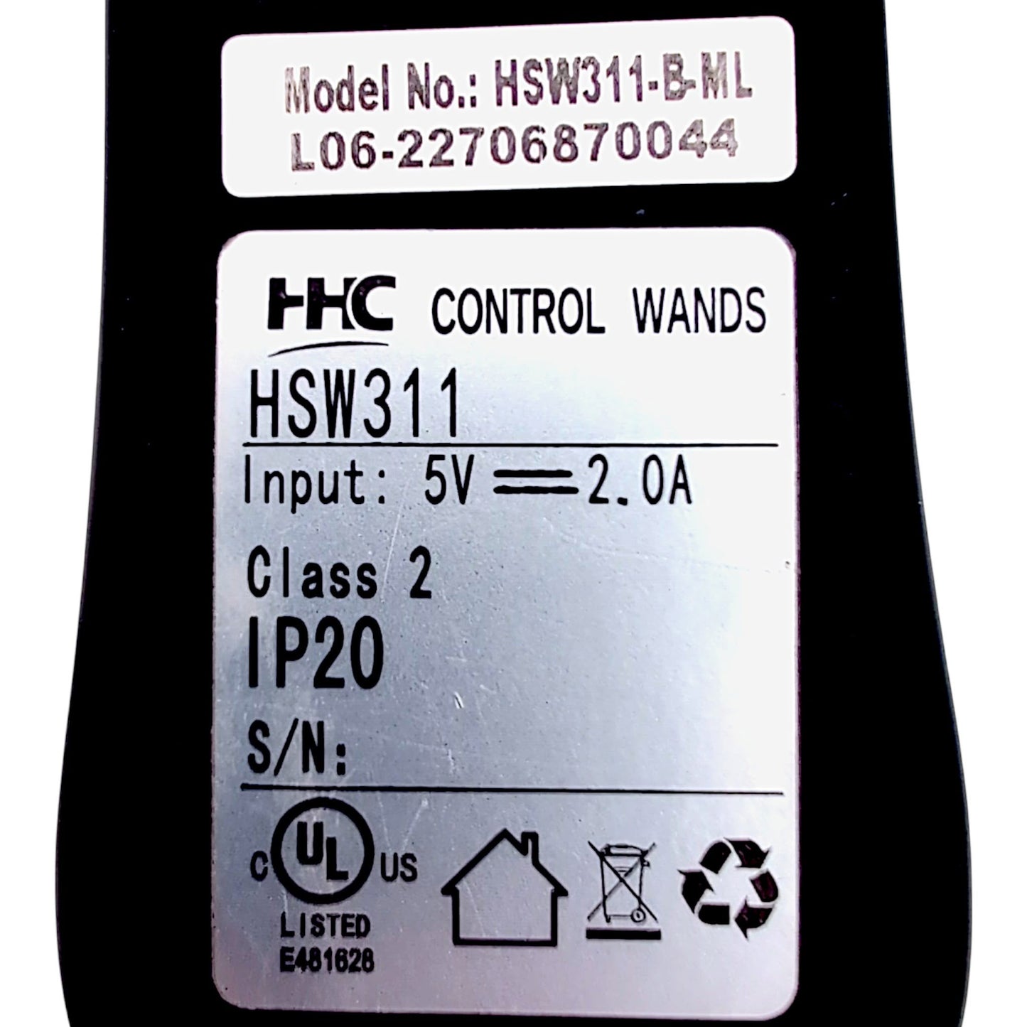 Product Label States: HHC Control Wands(HSW311) Model Number: SW311-B-ML
