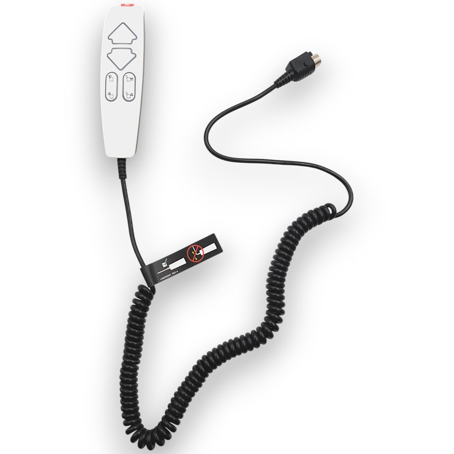 front of remote zoomed out with cable un-coiled