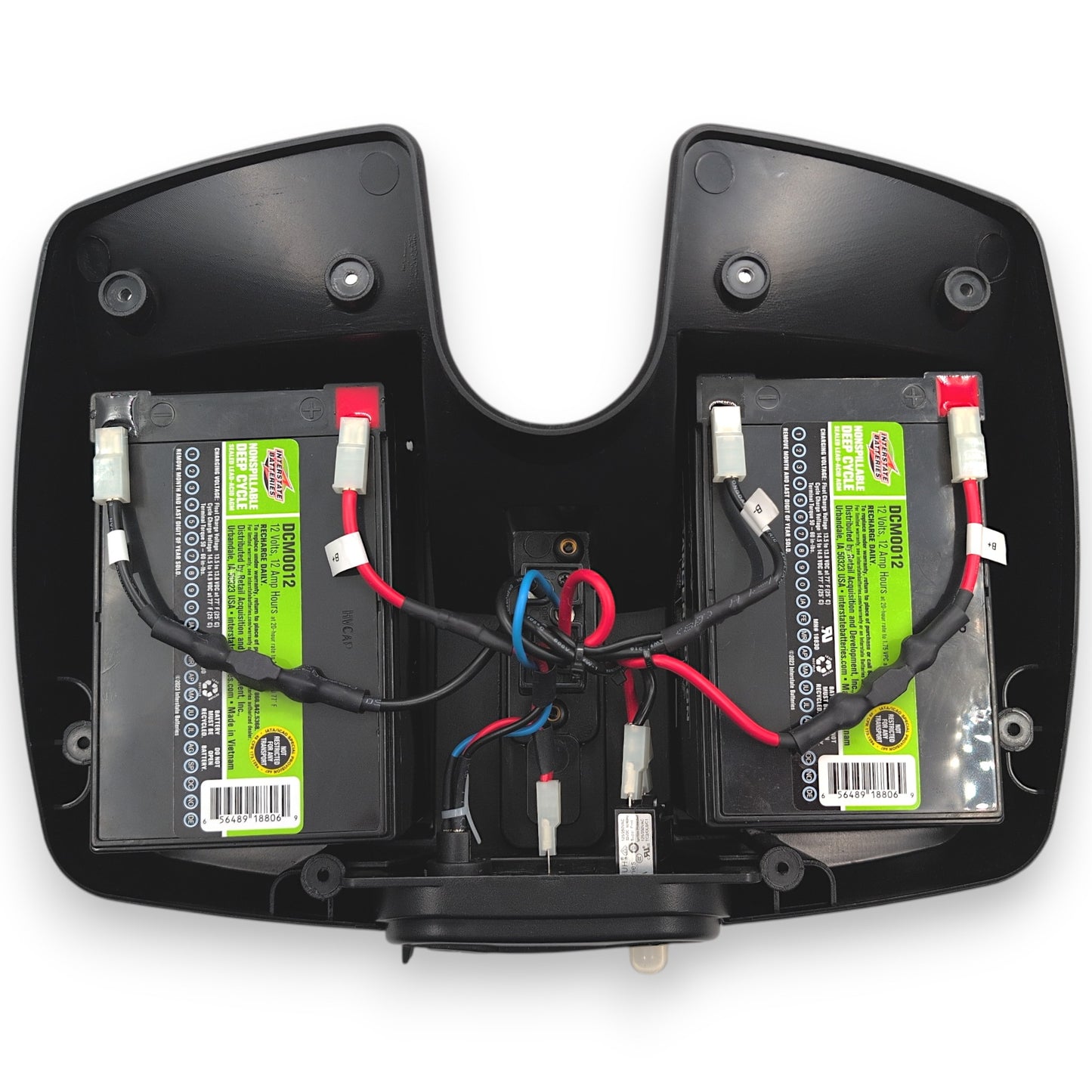 top view with lid removed, showing Interstate dcm0012 deep cycle batteries installed