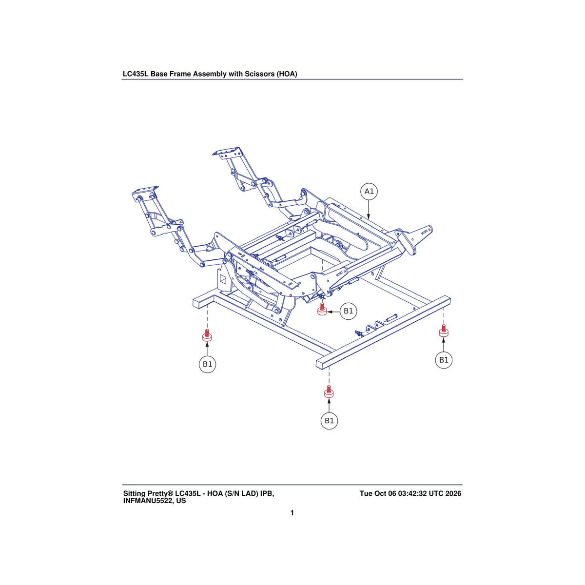 Pride Mobility MEC2405485 tru motion frame assembly with scissors single motor 23c parts diagram