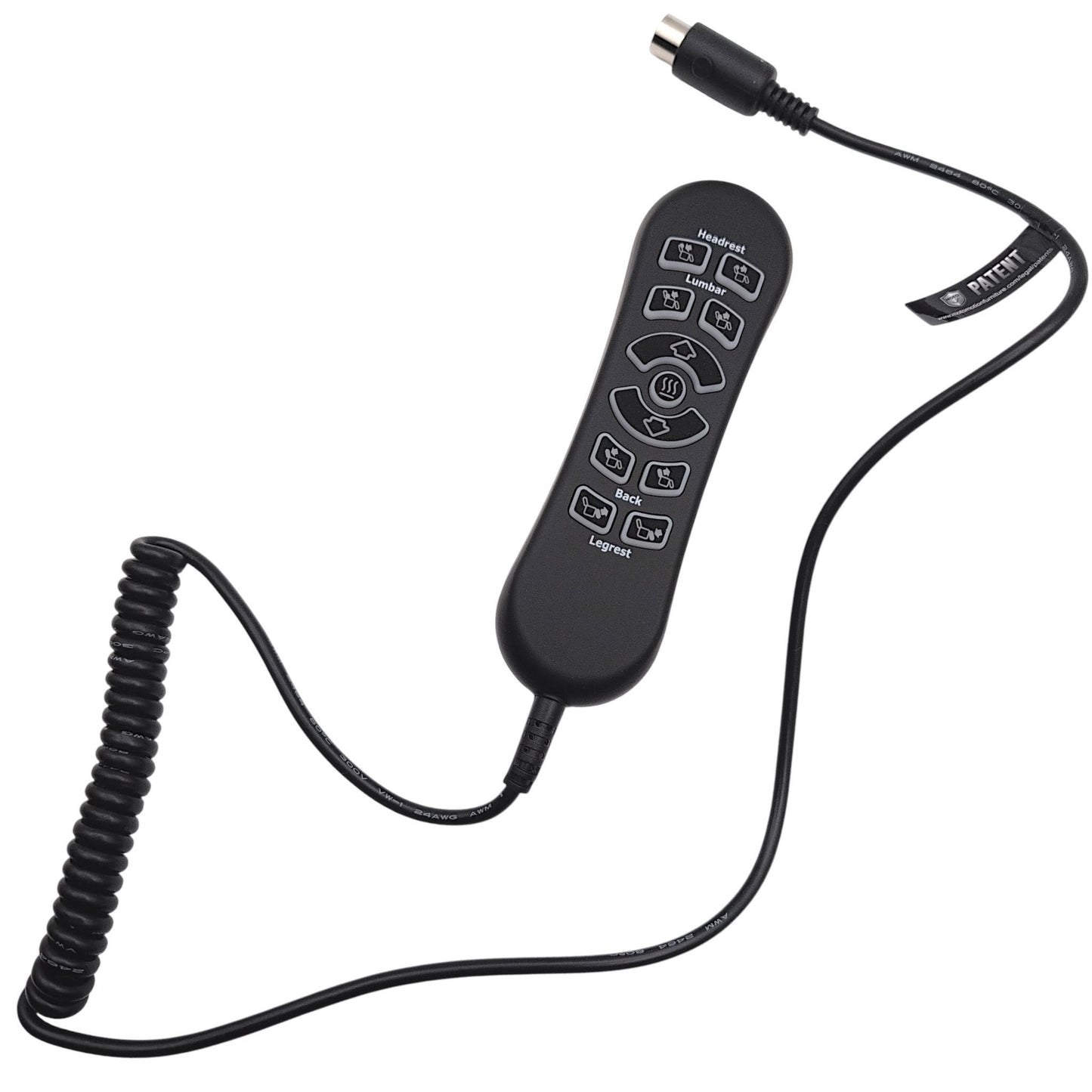 front view with the cable unwound to show its 34 inch length