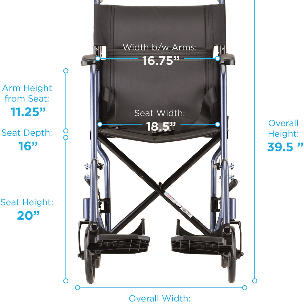 Nova Medical - Lightweight Transport Chair - 19" with Swing Away Footrest Blue 329B