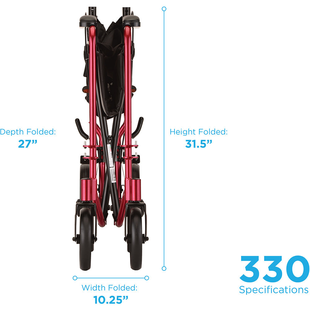 Lightweight Transport Chair with Hand Brakes - 19" with Swing Away Footrests Red 330R