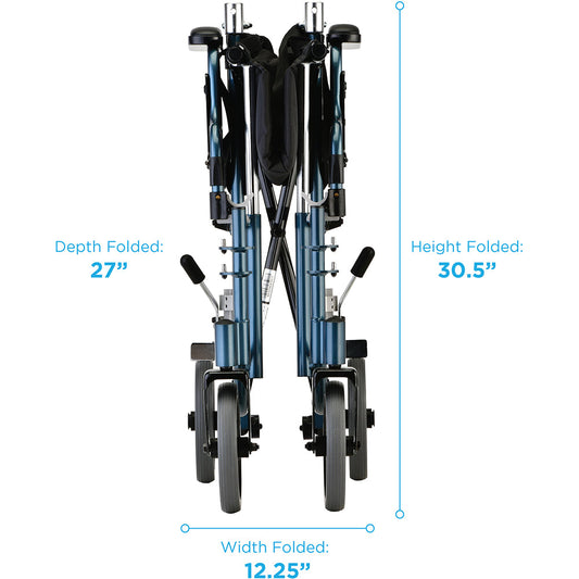 Nova Medical - Lightweight Transport Chair with Removable Desk Arms - 19" with Swing Away Footrests Blue 349B