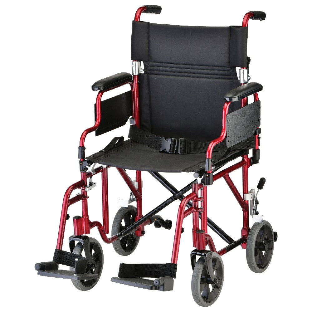 Nova Medical - Lightweight Transport Chair with Removable Desk Arms - 19" with Swing Away Footrests Red 349R