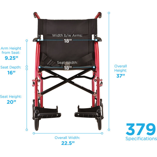 Rochester New York Rental | NOVA Medical 18" Ultra Lightweight Transport Chair Rental (379)