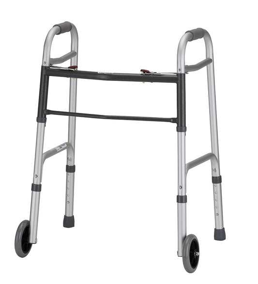 Two Button Small Folding Walker With 5" Wheels 4090YW5