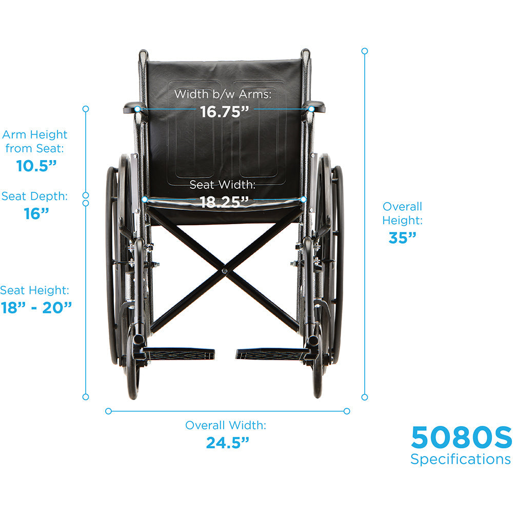 Nova Medical - Hammertone Wheelchair - 18" With Fixed Arm & Swing Away Footrest 5080S
