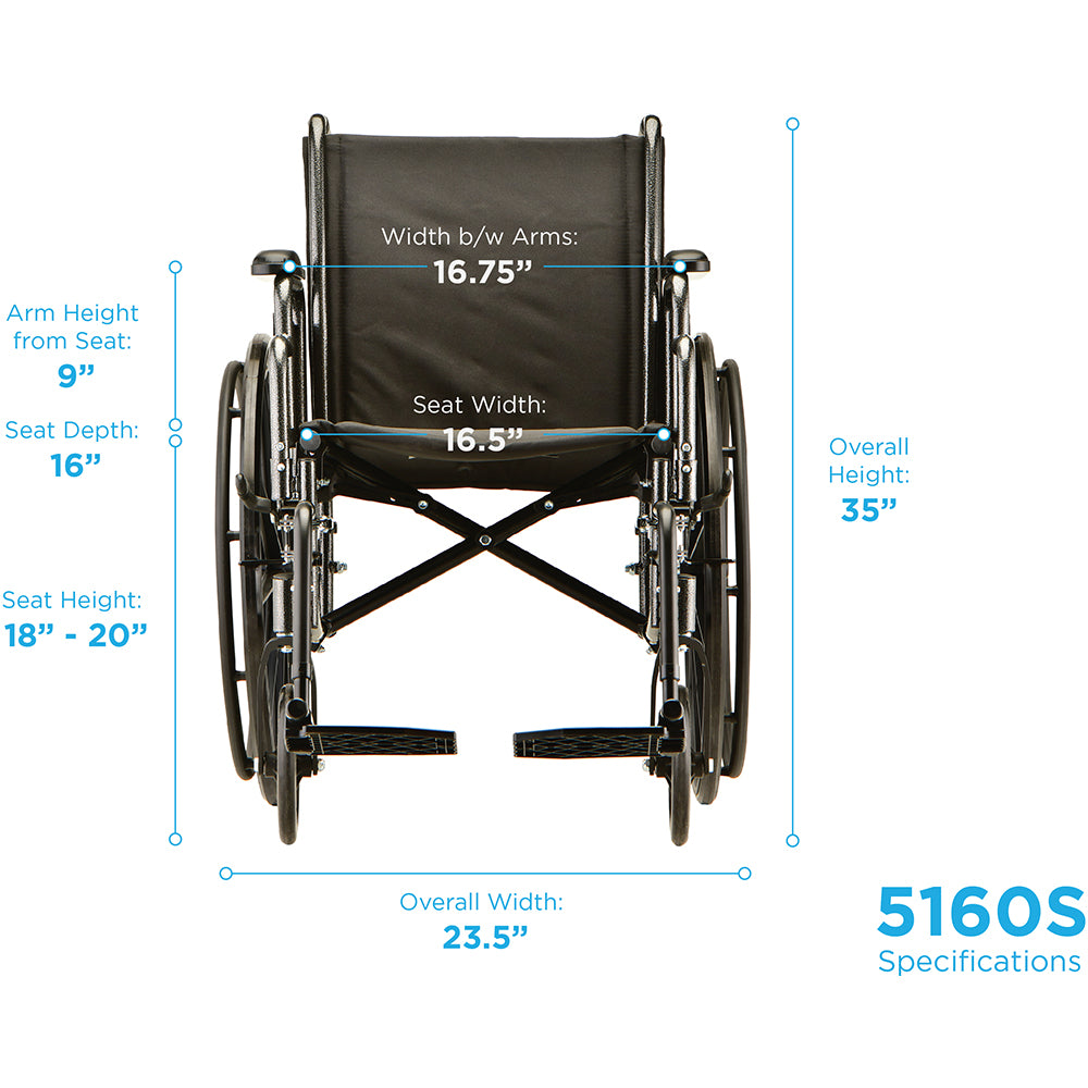 Nova Medical - Hammertone Wheelchair - 16" With Detachable Arms & Swing Away Footrest 5160S
