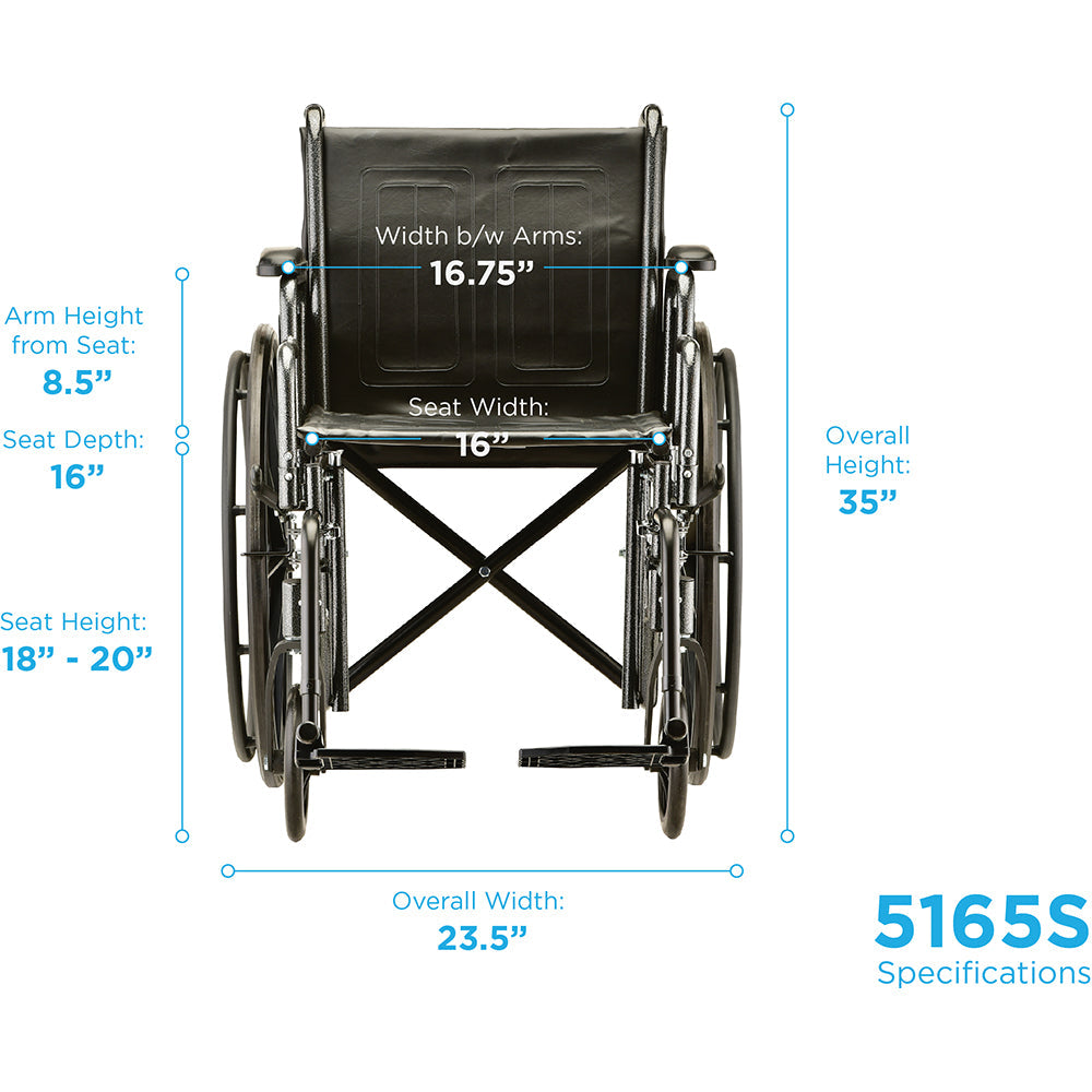 Nova Medical - Hammertone Wheelchair - 16" With Detachable Arms & Swing Away Footrest 5165S