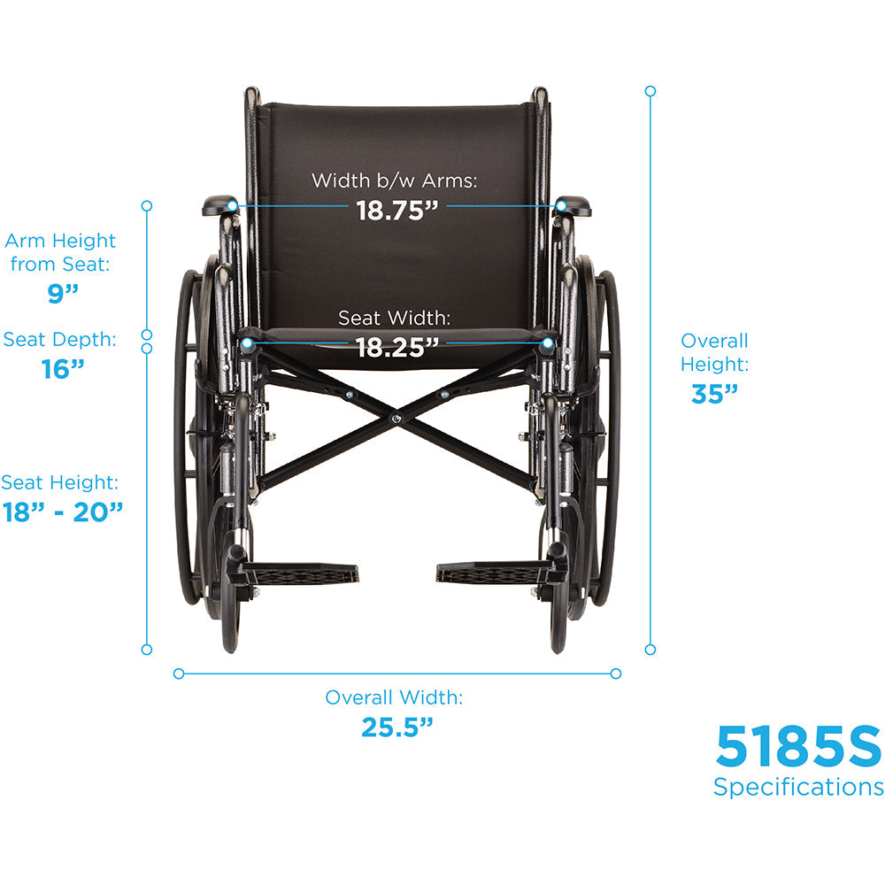 Nova Medical - Hammertone Wheelchair - 18" With Detachable Desk Arms & Swing Away Footrest 5185S