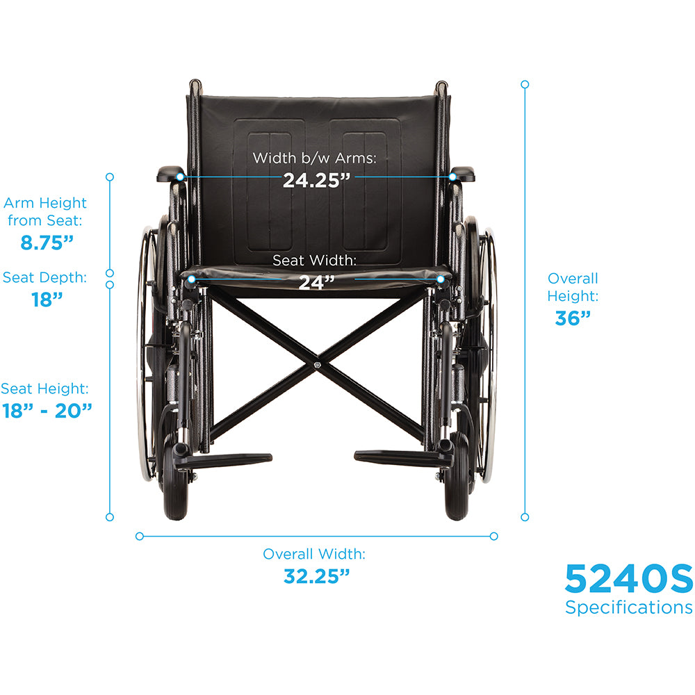 Nova Medical - Hammertone Wheelchair - 24" With Detachable Arms & Swing Away Footrest 5240S