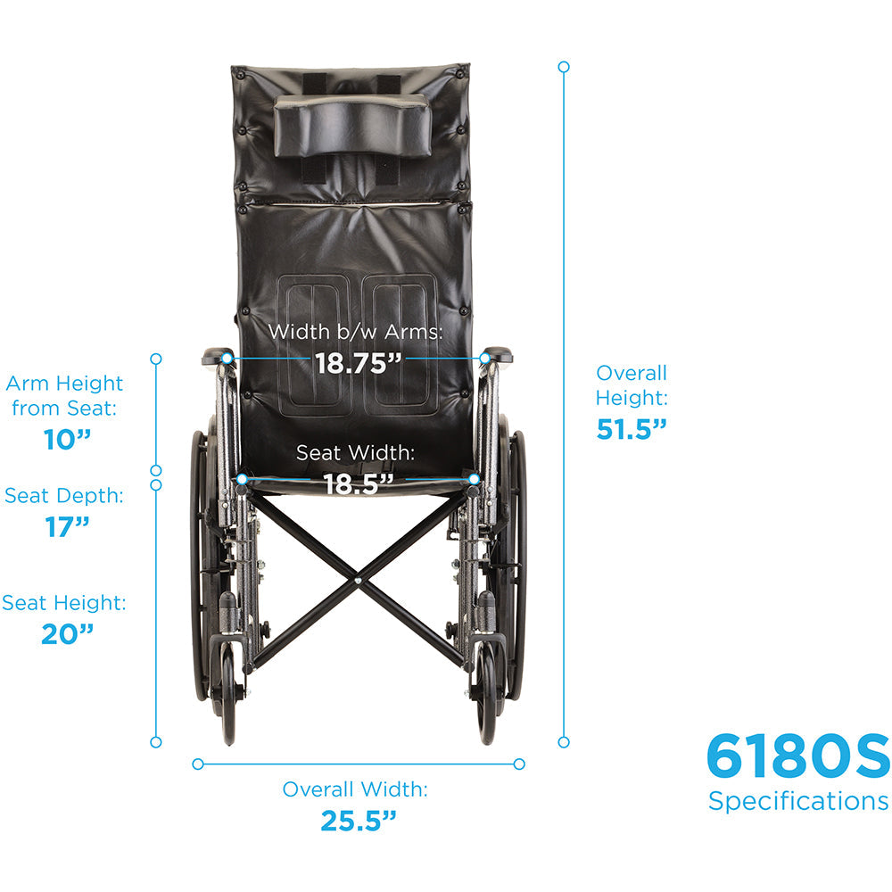 Recliner Wheelchair - 18" With Full Arms & Elevating Leg Rest 6180S