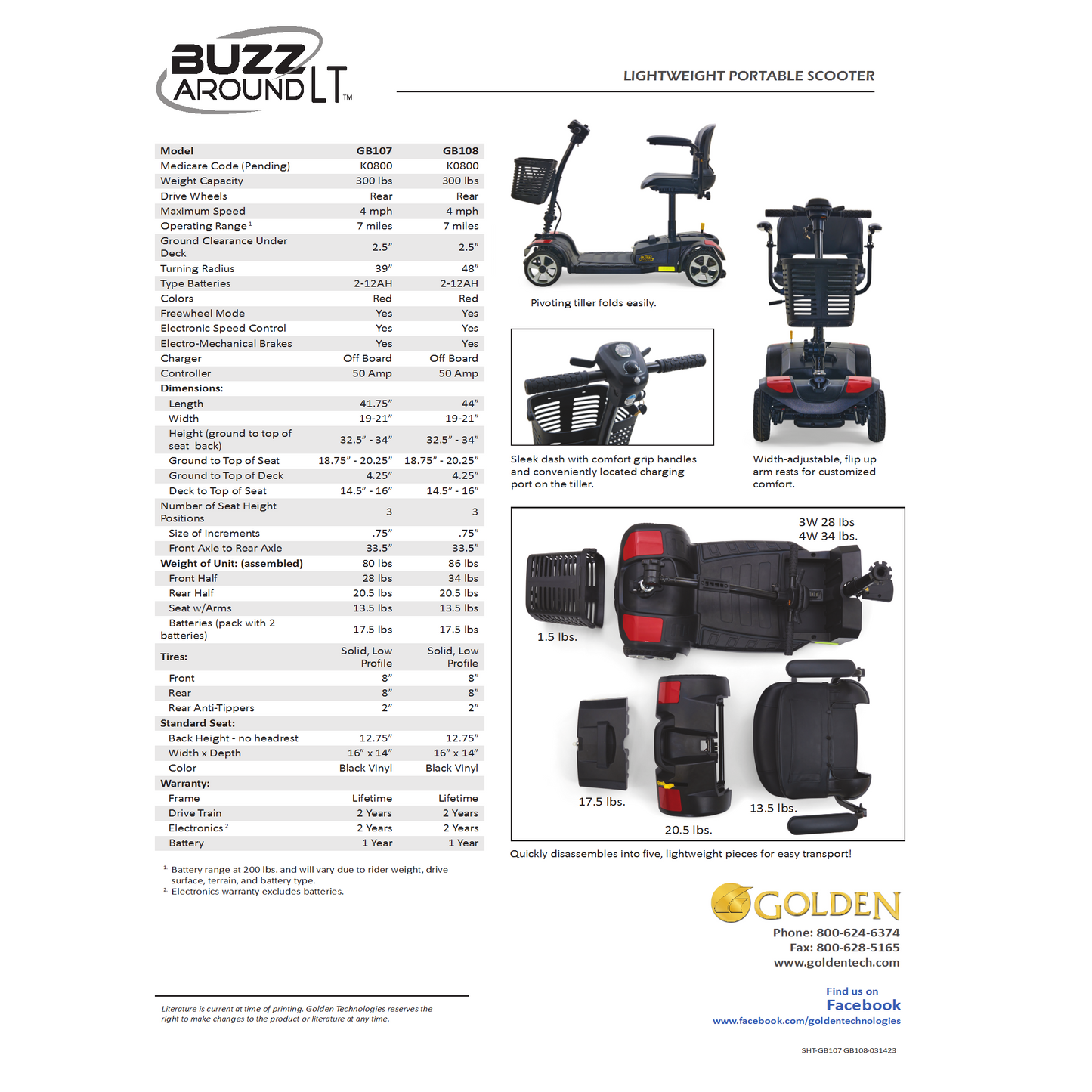 Golden Technologies - Buzzaround LT 4-Wheel Scooter - GB108A