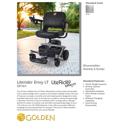 Travel Power Wheelchair - Golden Technologies - LiteRider Envy LT - GB161A - Standard 17"x16" Seat