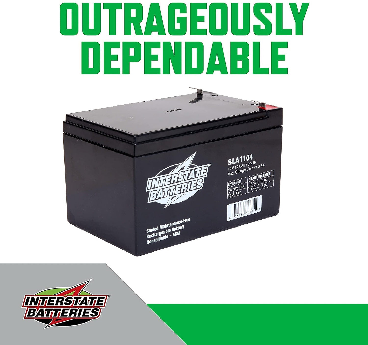 Interstate Battery SLA1104 | Replaces BATLIQ1013, MBE-BATT1212-F2, MKB-ES12-12, PSB-BATT
