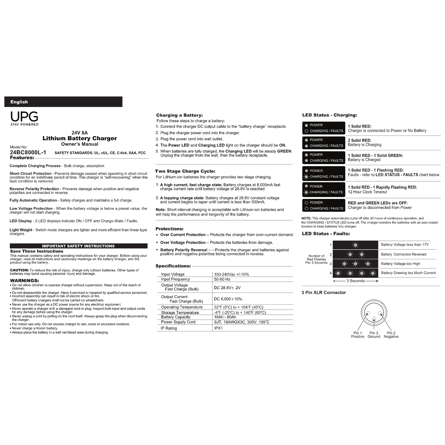 Pride 24V 8A Lithium Charger Pursuit 2 SC7312 - ELE2300934