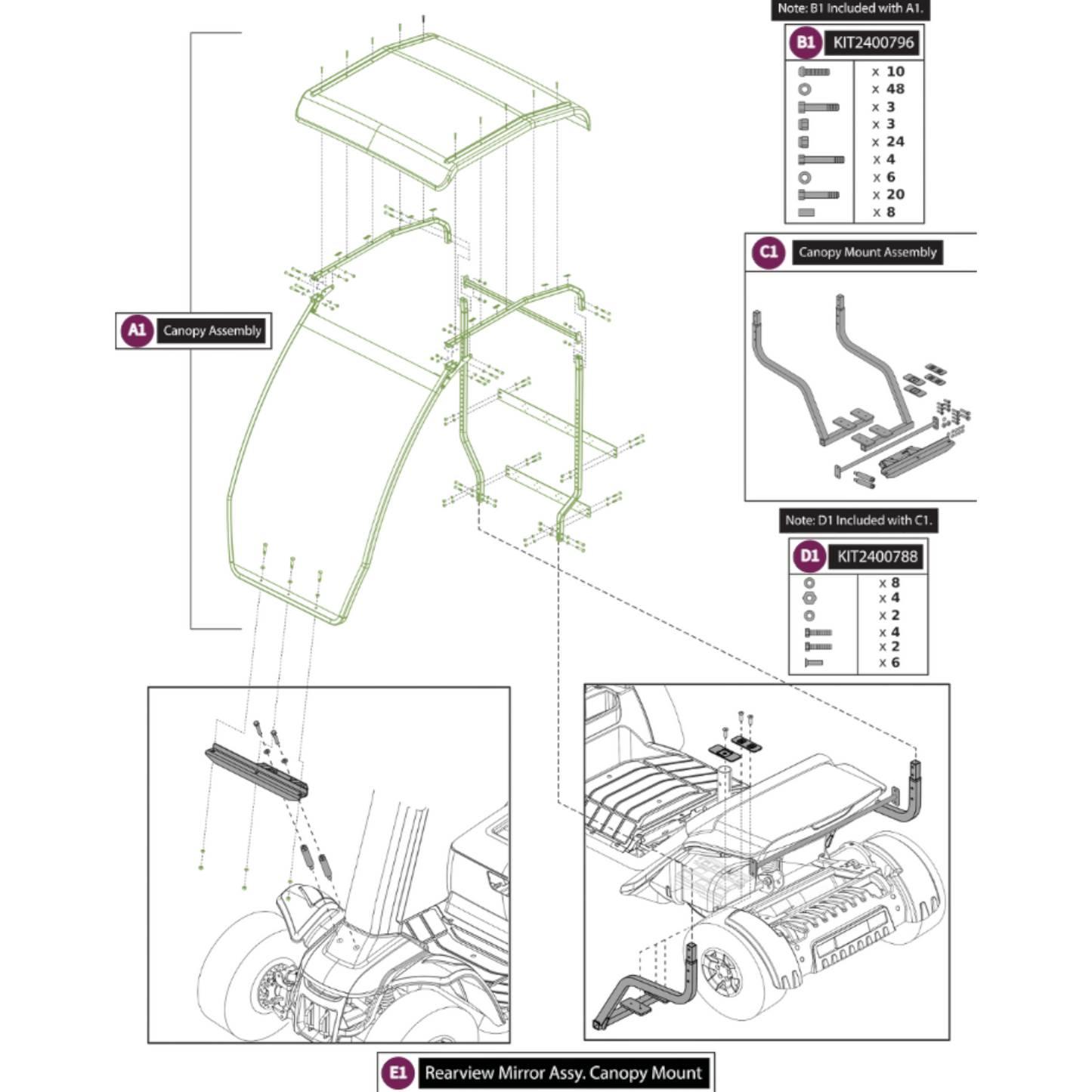 Pride Mobility Hard Top Canopy Fits Baja Wrangler 2 - ACC2400795 ACC2400789