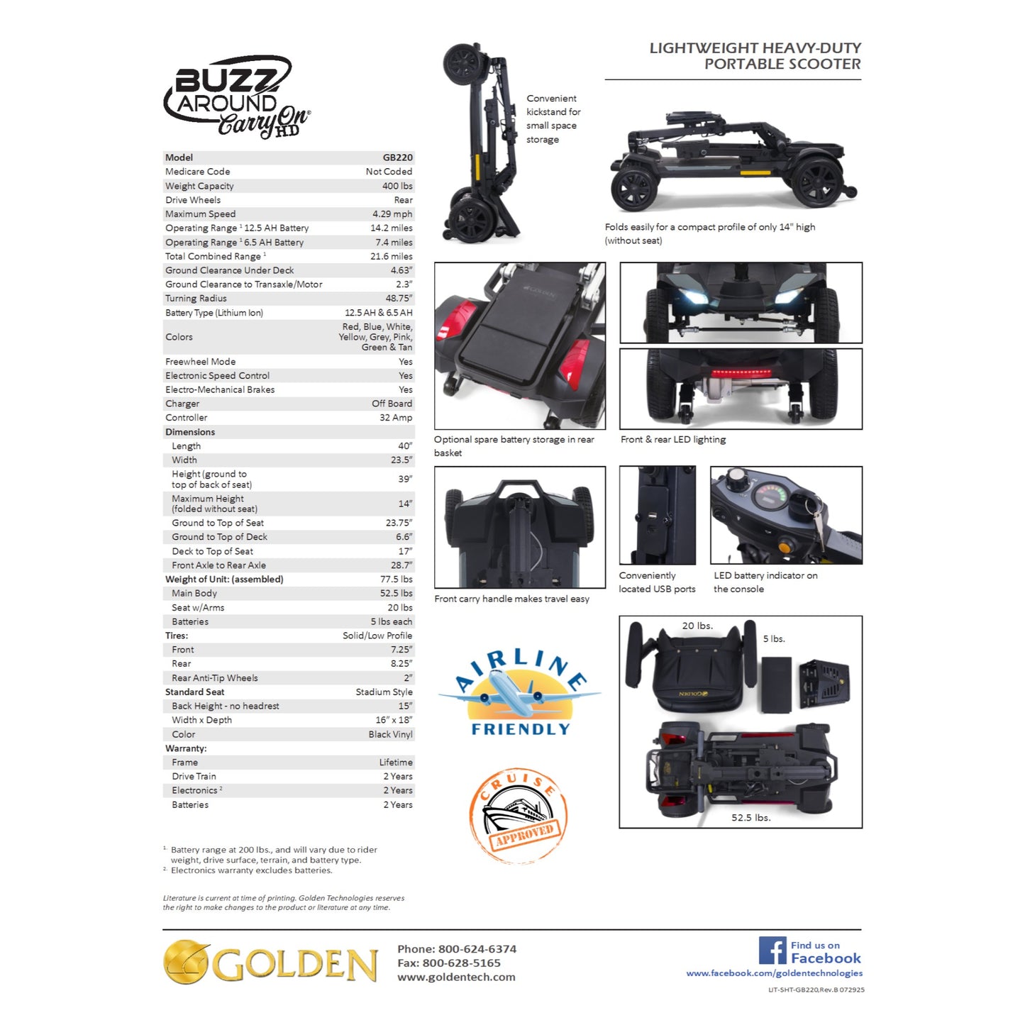 Golden Technologies Buzzaround CarryOn 4-Wheel Mobility Scooter - GB220