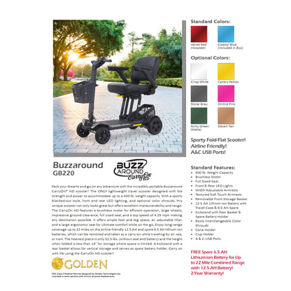 Golden Technologies Buzzaround CarryOn 4-Wheel Mobility Scooter - GB220