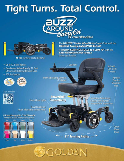 Power Wheelchair Rental - Golden Technologies - Buzzaround CarryOn GP130