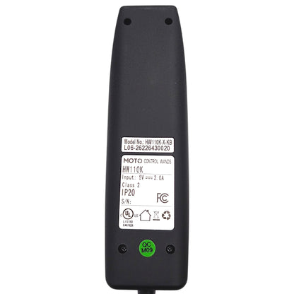 Back of remote hand control with product label