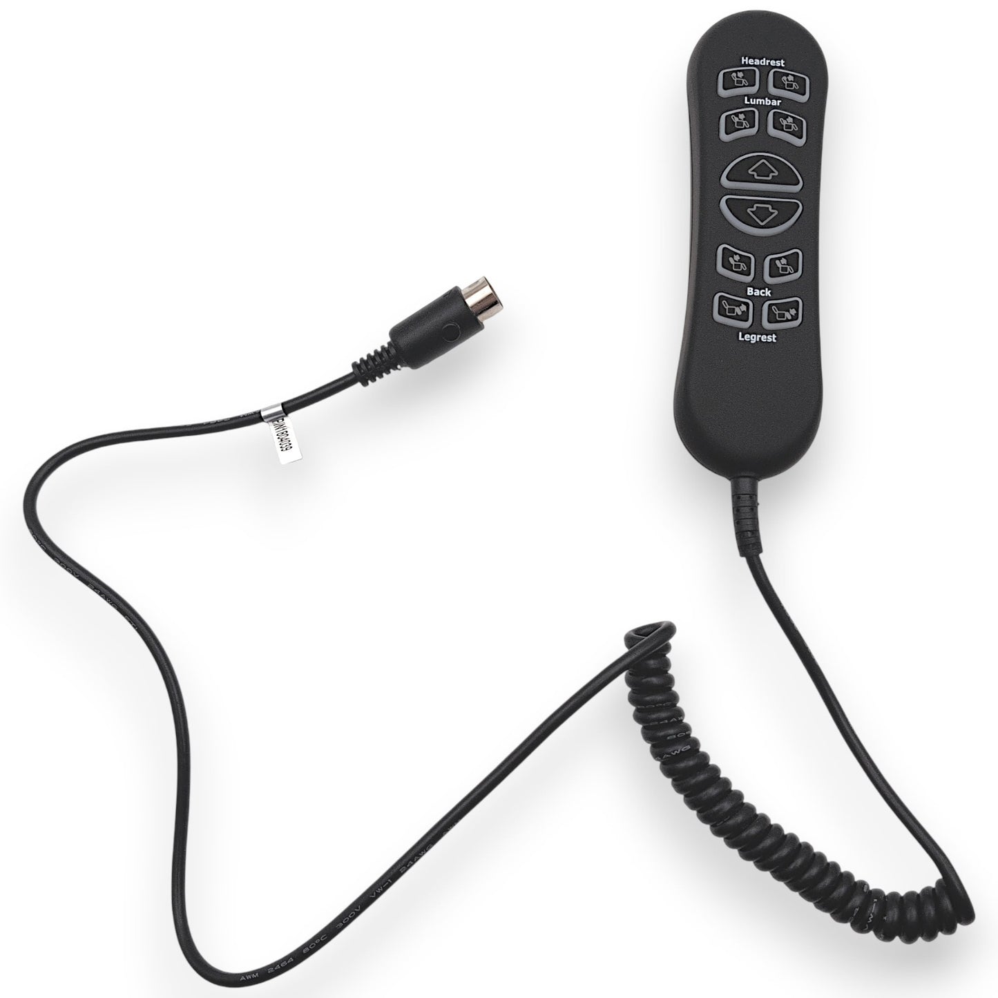 front view of remote with cable un-wound to show length