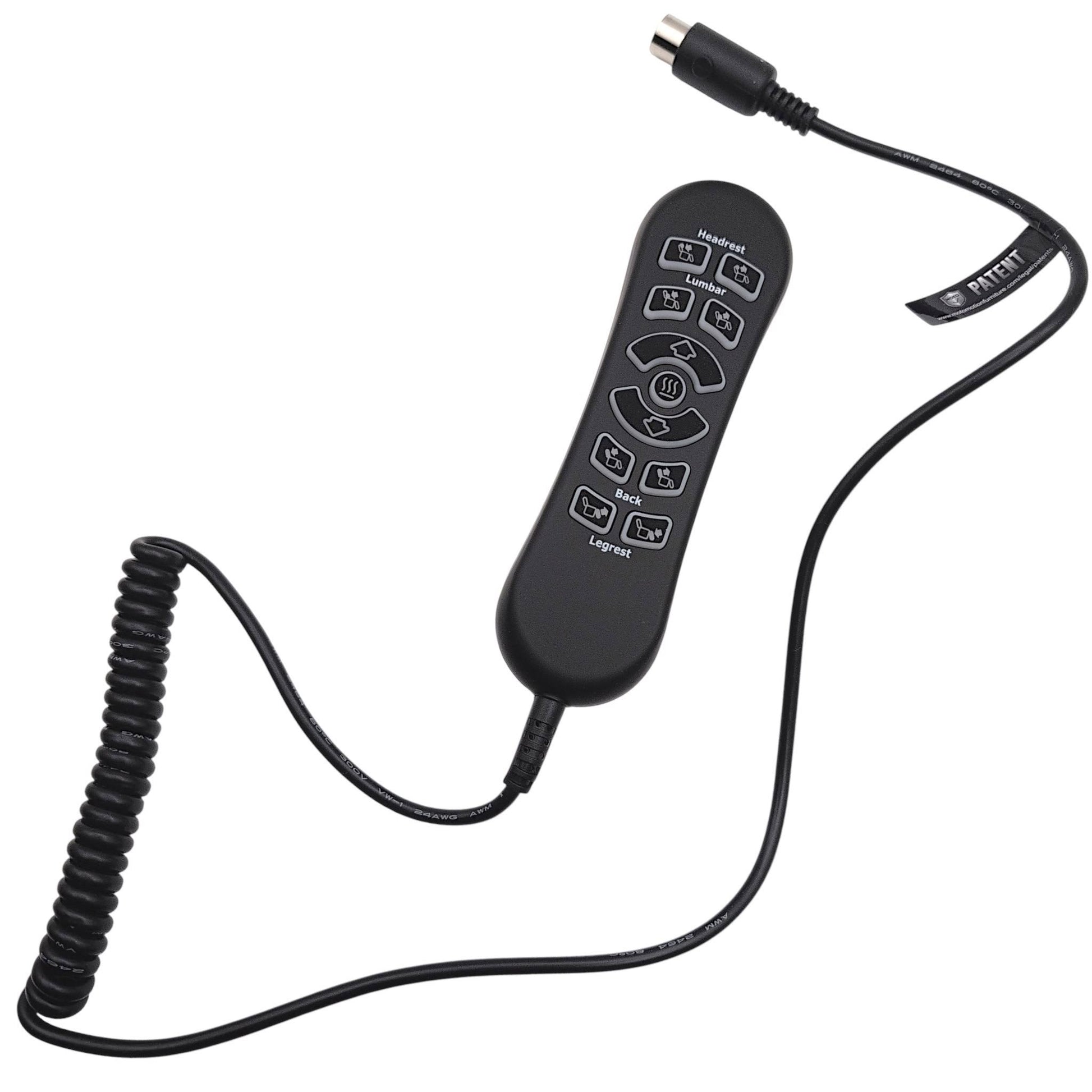 front view with the cable unwound to show its 34 inch length