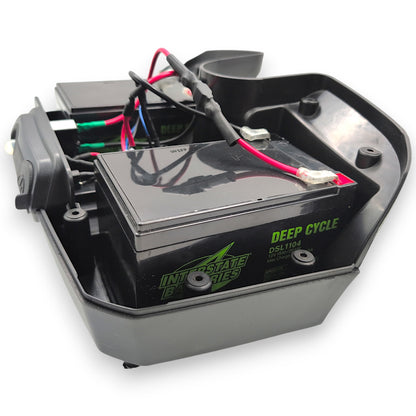 lid removed showing dsl1104 deep cycle batteries installed