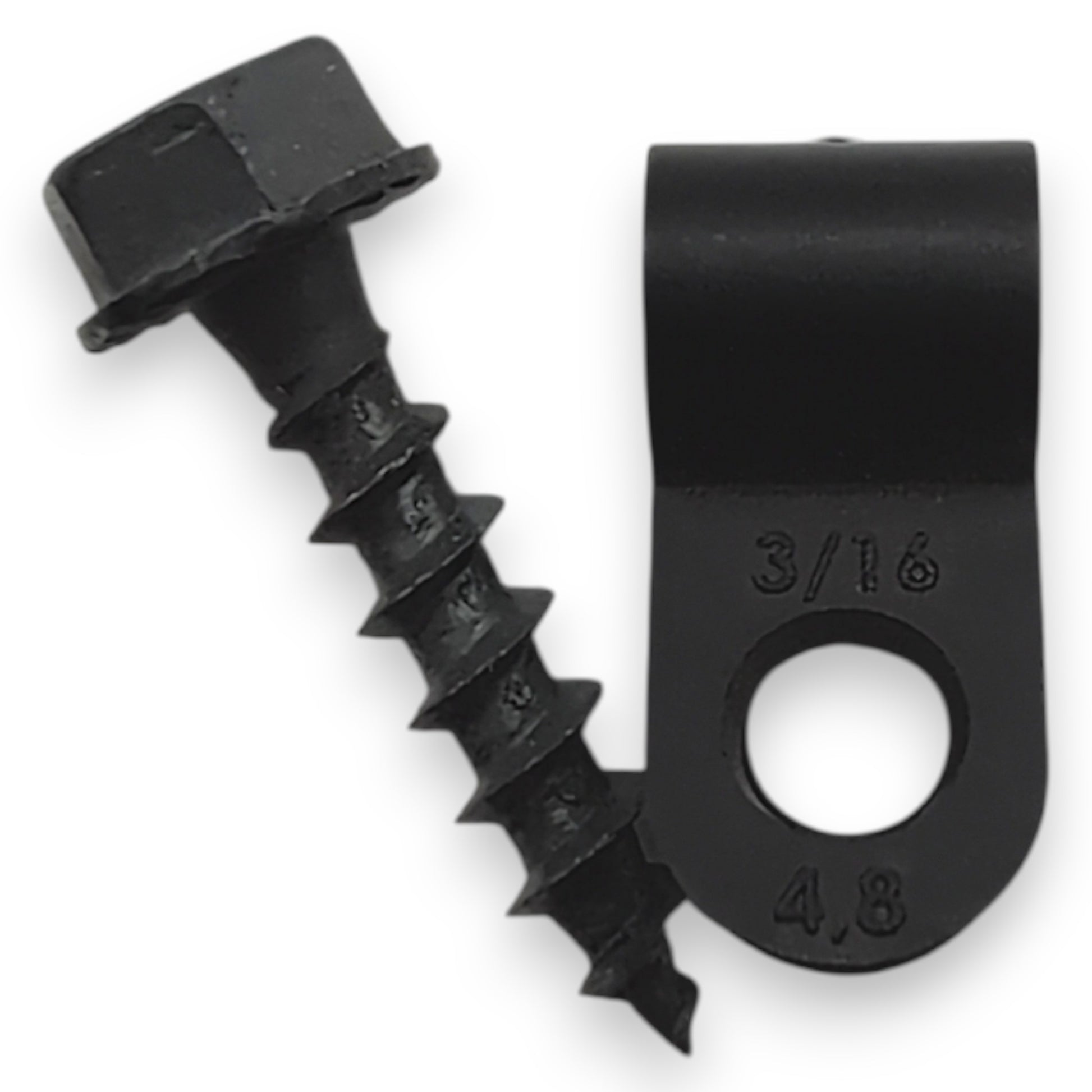 screw with installation clip. Has a 3/16 Inch / 4.8 MM radius hole