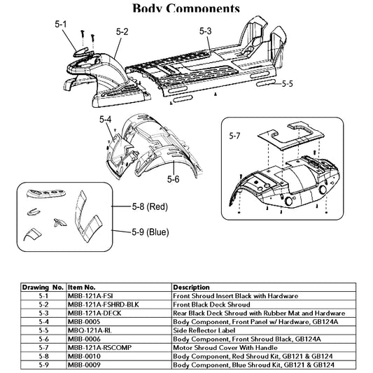Golden Technologies | Body Component, Red Shroud Kit | Buzzaround XL GB121B and GB124A | MBB-0010 | Callout 5-8