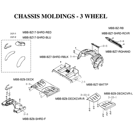 Golden Technologies | Shroud Blue Kit For 3 Wheel Buzz | Buzzaround XL GB117 and GB147, Buzzaround EX GB118 and GB148, Buzzaround LT GB107A / GB107D | MBB-BZ17-SHRD-BLU