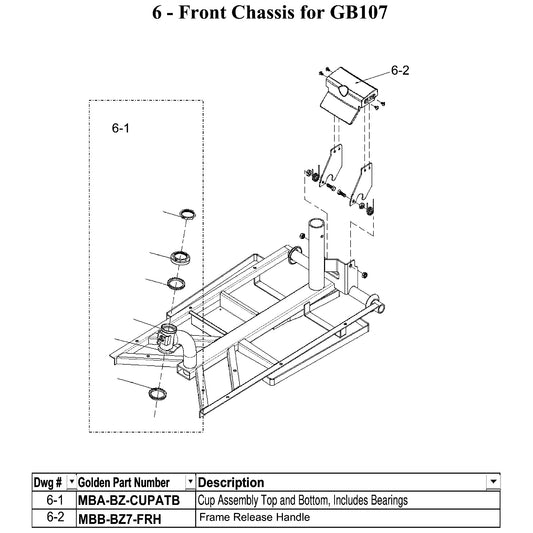Golden Technologies | Frame Release Handle | Buzzaround LT GB107D, Buzzaround XL GB117 and GB147 | MBB-BZ7-FRH | Callout 6-2