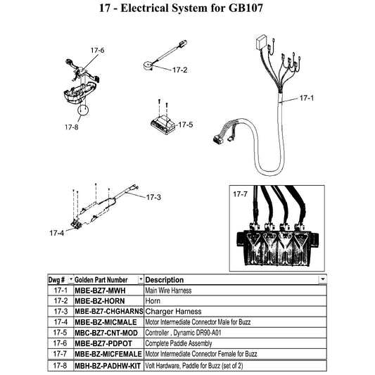 Golden Technologies | Horn | Buzzaround LT GB107D, Buzzaround XL GB117 and GB147, Buzzaround EX GB118 and GB148, Buzzaround LX GB119 and GB149 | MBE-BZ-HORN | Callout 17-2