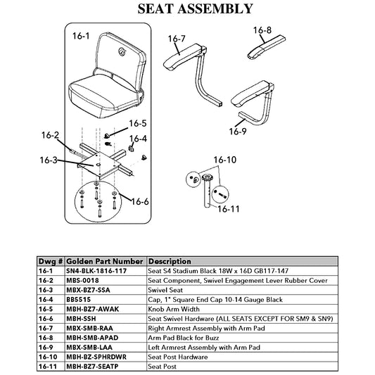 Golden Technologies | Knob Arm Width | Buzzaround LT GB107D, Buzzaround XL GB117 and GB147, Buzzaround EX GB118 and GB148, Buzzaround LX GB119 and GB149, BuzzAbout GP164 | MBH-BZ7-AWAK | Callout 16-5