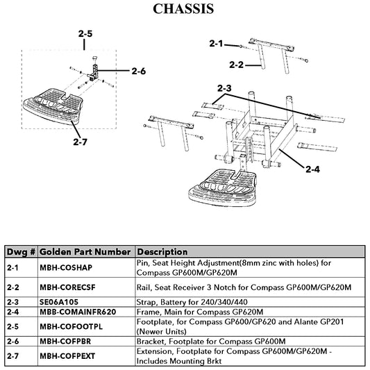 Golden Technologies | Footplate, For Compass GP600/GP620 And Alante GP201 (newer Units) | GP605A and GP605M, Compass HD GP620 | MBH-COFOOTPL | Callout 2-5