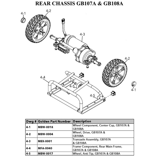 Golden Technologies | Wheel, Anti Tip | Buzzaround LT GB107A and GB108A | MBW-0017 | Callout 4-5