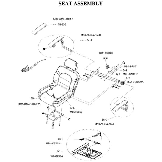 Golden Technologies | Arm Assembly Left GP605L | Compass Sport GP605, Alante Series GP205, Alante GP206 and GP207 | MBX-605L-ARM-L