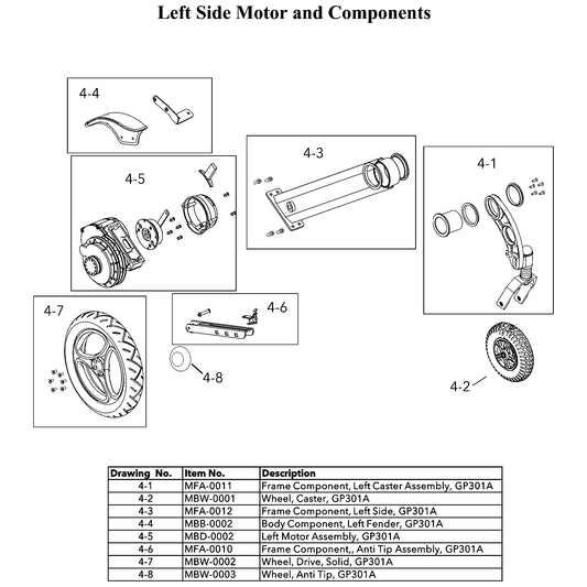 Golden Technologies | Frame Component, Left Side | Stride GP301 | MFA-0012 | Callout 4-3