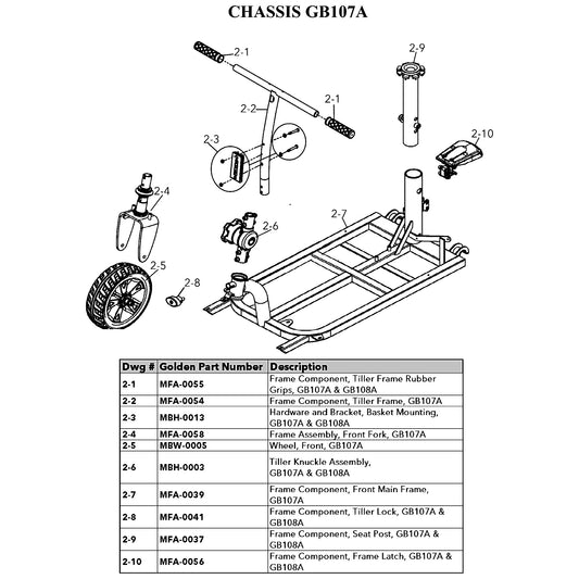 Golden Technologies | Frame Component, Tiller Frame Rubber Grips | Buzzaround LT GB107 and GB108 | MFA-0055 | Callout 2-1