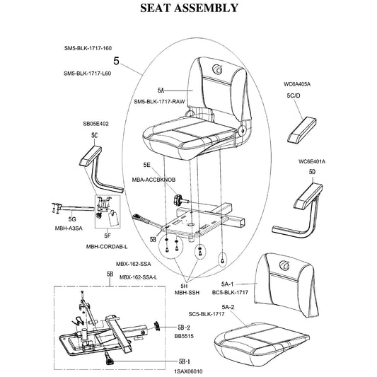 Golden Technologies | Cover, Seat Assembly For SM5 Black 17W X 17D Seat | LiteRider Envy GP162, Alante Sport GP208, LiteRider Envy Lite GP161, LiteRider GL111 and GL141 | SC5-BLK-1717 | Callout 5H