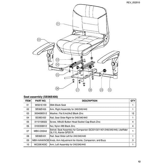 Golden Technologies | Arm, Right Assembly With 14" Arm Pad For Companion GC240/340/440 | Companion GC240 | SE06E403 | Callout 02