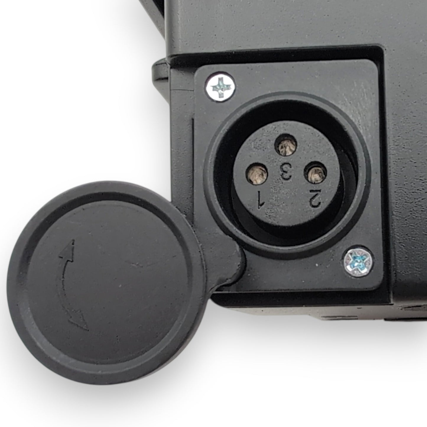 3-pin XLR charger port with cover open