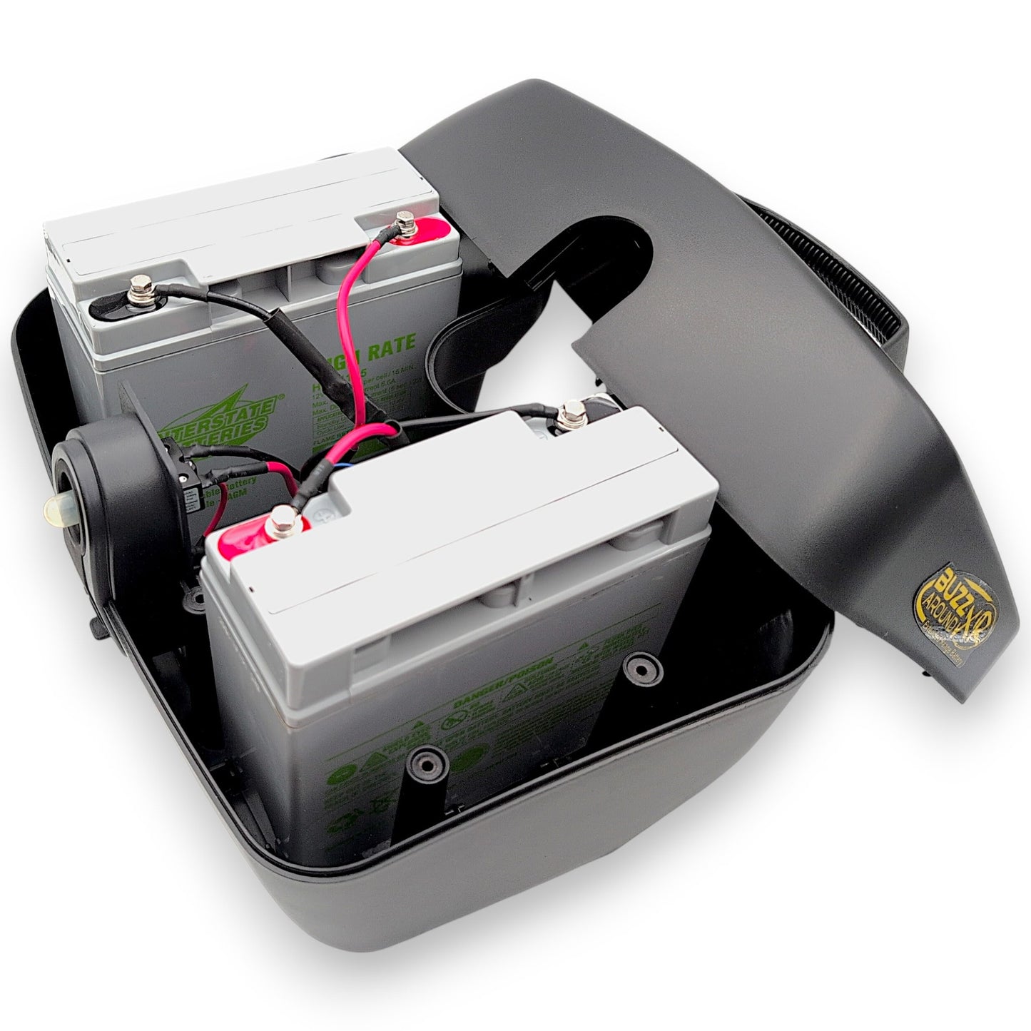 22 amp hour variant. Battery box has two Interstate hsl1125 batteries installed. Lid removed to show the customer.