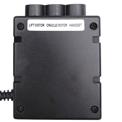 front view closeup of GM3000-CB Control Box showing labels for, Lift Motor (5-pin Female Connector), Cradle Motor (5-pin Female Connector), and Handset (8-pin Female Connector)