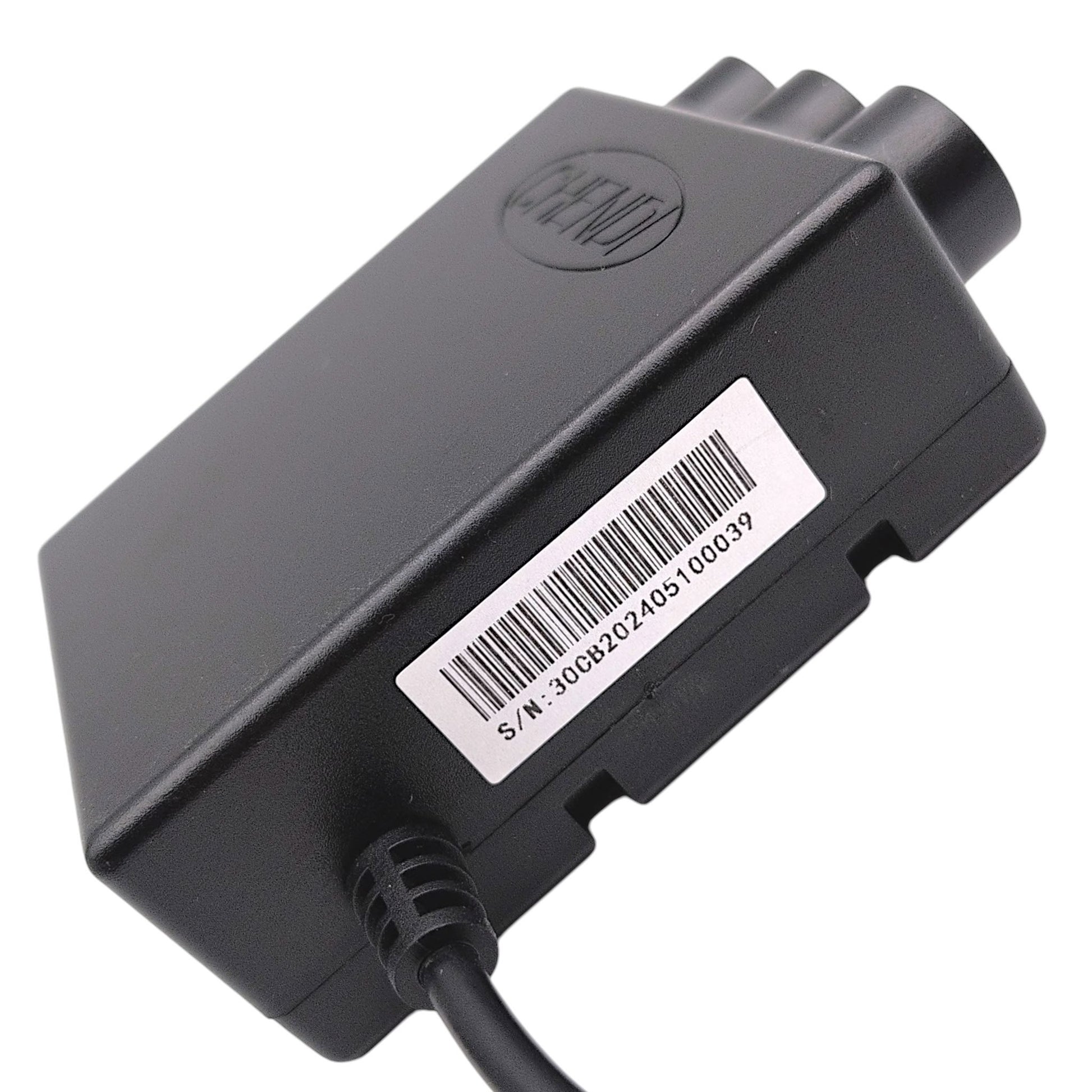 Left side with 16 character serial number (labeled as S/N:). The first 4 characters (30CB) designate the part number and the next four characters are the date.